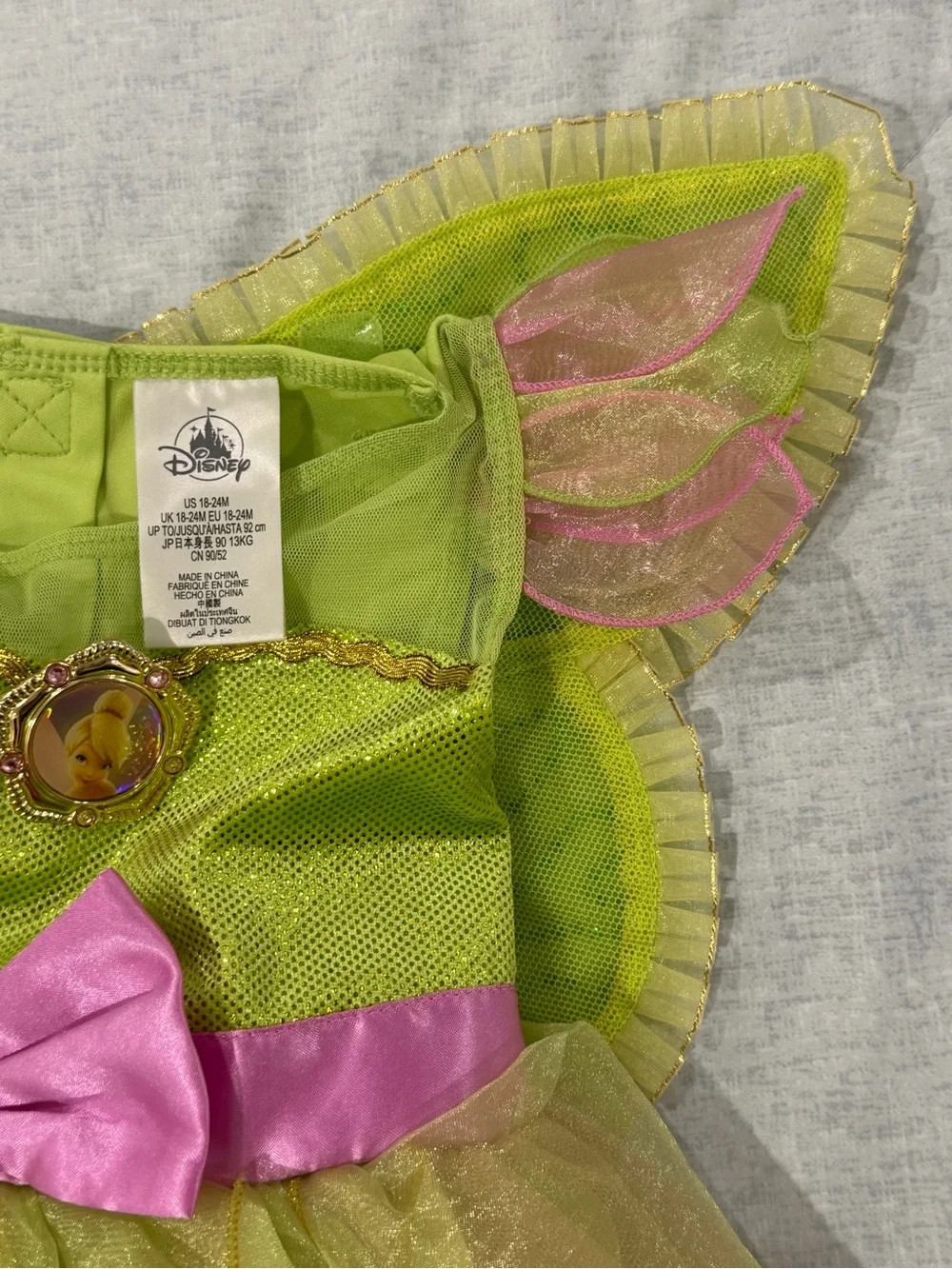 Tinker Bell Green & Pink Fairy Princess Costume Dress & matching shoes